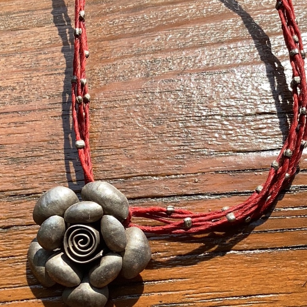 🪸 STERLING SILVER CORAL 🪸 Sculptured Flower Boho CHOKER TAOS SOUTHWEST